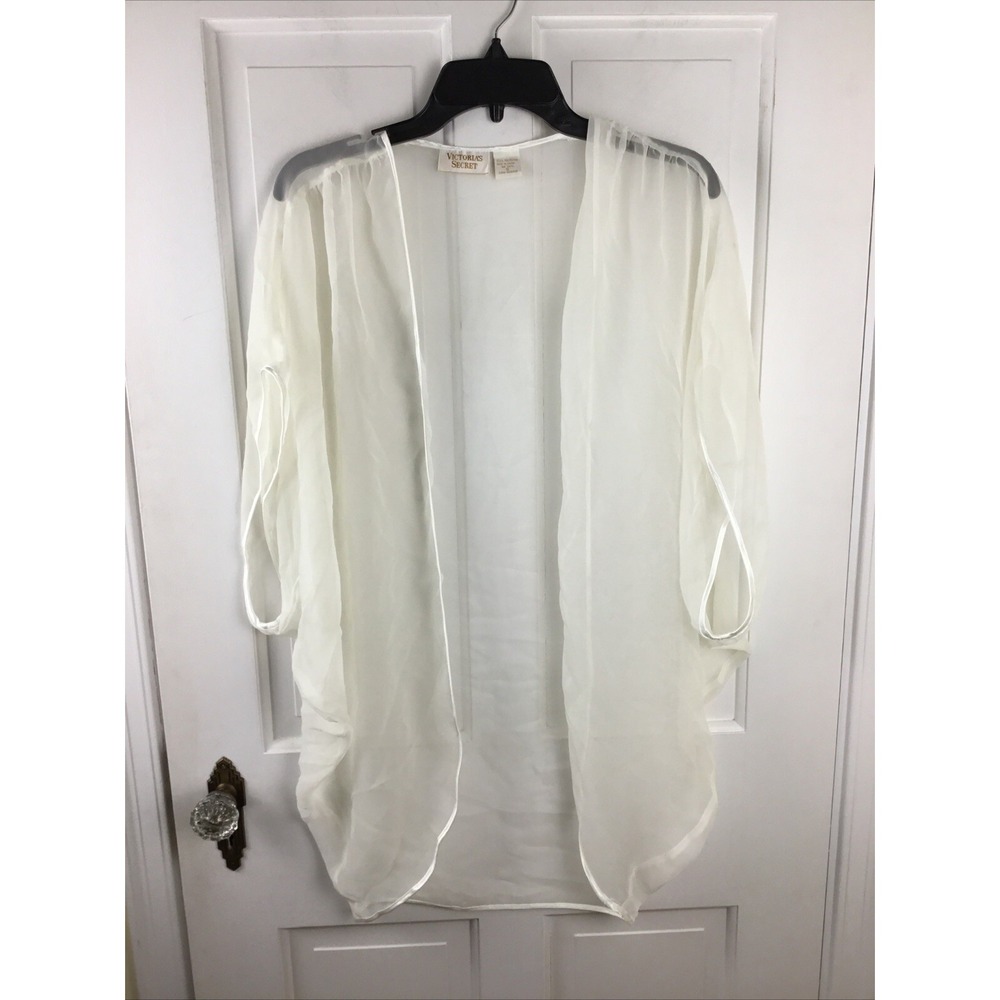 Vintage Victoria's Secret Gold Label Sheer Open Kimono Robe Ivory Size S EUC